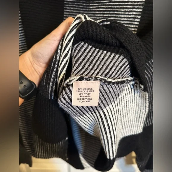 Philosophy Striped Ribbed Boatneck Dolman Sleeve Boxy Sweater, Black & White, M - Picture 2 of 6
